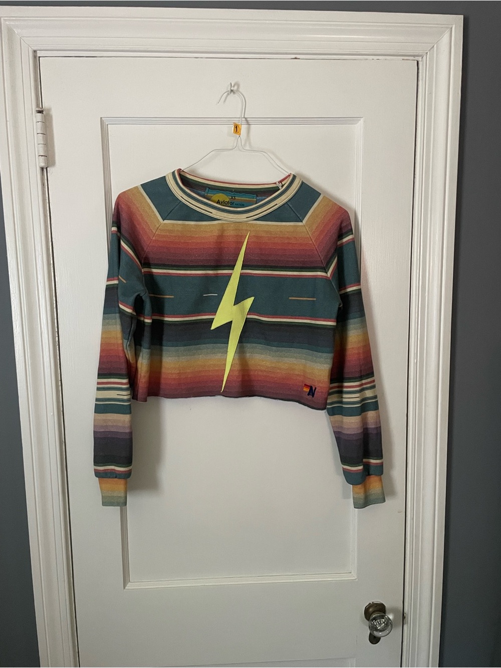 Aviator Nation Serape Bolt Sweatshirt Striped Crewneck Women’s Size XS